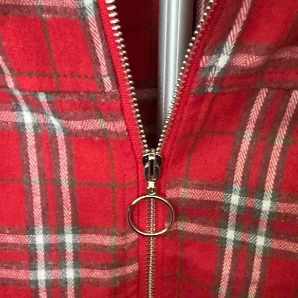HYFVE Red Plaid Flannel Hoodie with Gray Hood - Picture 3 of 9